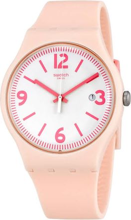 Swatch English Rose White Dial Light Pink Plastic Mens Watch SUOP400