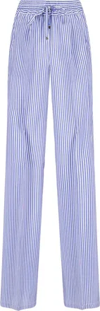 Kiton Light Blue Wide-Leg Striped Silk Trousers