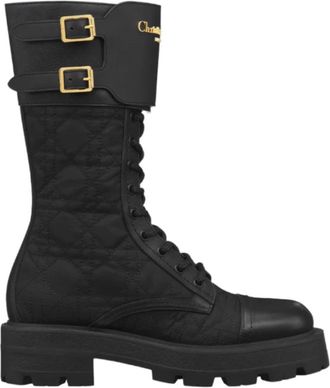 Dior D-Trap Enkelboot - Dames - Veterlaarzen - Zwart - 37 1/2 EU - Leer - Schoenen