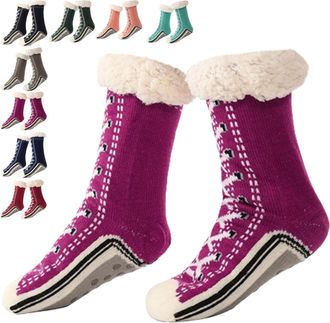 Generic Ultra-Thick Cute Slipper Home Socks, Women Winter Warm Non Slip Cozy Fuzzy Slipper Home Socks With Grippers (Dark Purple)