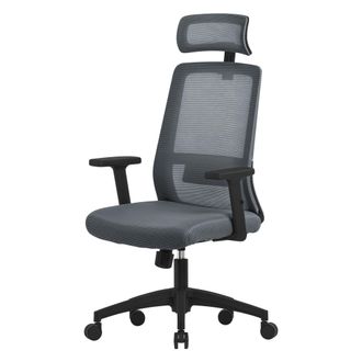 ML Design Silla De Oficina Ergon&oacute;mica Gris De Malla Asiento De Escritorio Ordernador Con Resposabrazos Acolchado, Reposacabezas Regulable, Soporte Lumbar, Funci
