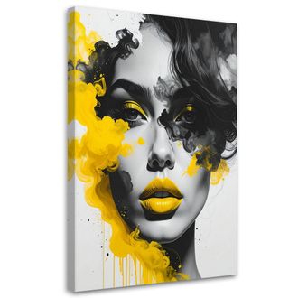 Feeby Cuadro En Lienzo, Retrato De Una Mujer Con Elementos De Color Amarillo, 80x120