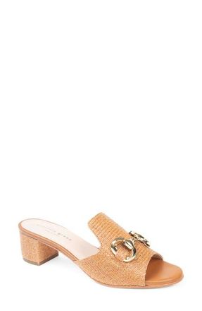 Patricia Green Harlow Horsebit Block Heel Slide Sandal in Cognac Raffia at Nordstrom, Size 10