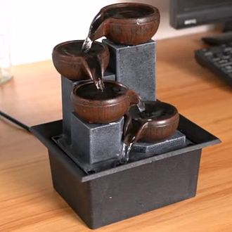 Infinite Fuente De Mesa Feng Shui Con Iluminaci&oacute;n Led Amarilla, Fuente De Mesa Zen Decorativa Con Bomba Silenciosa, Decoraci&oacute;n Feng Shui Para Sala De Estar, Of