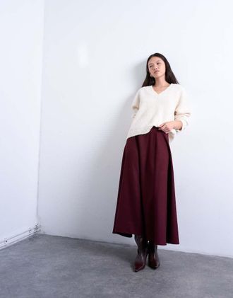 Topshop Gonna lunga sartoriale a ruota svasata rosso porto