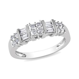 Amour 1/2 CT TW Baguette and Round Diamond Anniversary Ring In 10K White Gold