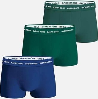Bj&ouml;rn Borg Mens Bjorn Borg 3-Pack Cotton Stretch Boxer Briefs, Green/Blue - Size: 37/36/32