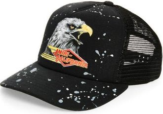 Amiri Bleached Cotton Drill Trucker Hat in Black at Nordstrom