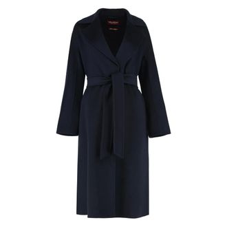 Max Mara Belted Coats, female, Blue, Size: 2XS Cles Wool and Cashmere Coat