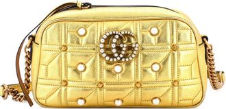 Gucci Pearly GG Marmont Shoulder Bag Embellished Matelasse Leather Small crossbody bag - Goud
