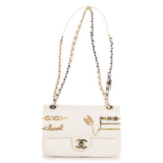 Chanel Pre-owned Womens Coco Clips Rhinestones Single Flap Shoulder Bag - White - One Size