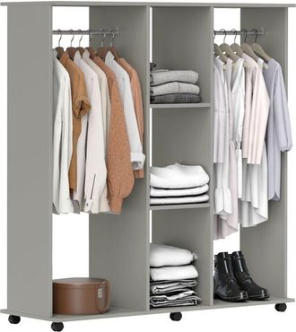 HOMCOM Homcom - Mobile Double Open Wardrobe w/ Clothes Hanging Rail Colthing Grey