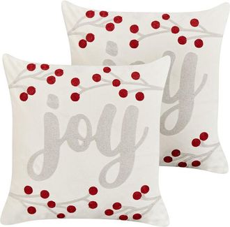 Beliani Beliani - Set of 2 Scatter Cushions Velvet Fabric Throw Pillow Christmas Motif 45 x 45 cm White Praline