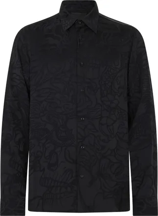 Philipp Plein Loose Fit Silk Shirt Dragon Skull