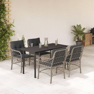 vidaXL Vidaxl - Set Comedor De Jard&iacute;n 5 Pzas Cojines Rat&aacute;n Sint&eacute;tico Gris Claro