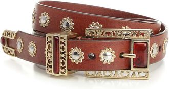 Golden Goose Leather Belt With Floral Studs