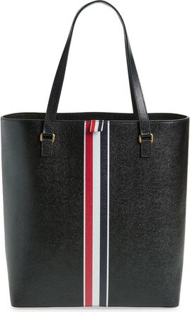 Thom Browne Vertical RWB Stripe Leather Tote in Black at Nordstrom