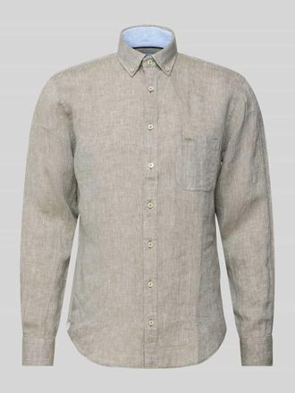 Fynch-Hatton Fynch-Hatton Regular Fit Leinenhemd mit Button-Down-Kragen in Oliv, Gr&ouml;&szlig;e 3XL