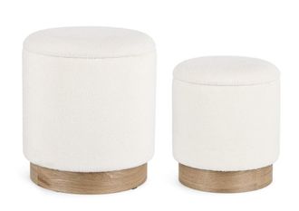 Konte Design Lote de 2 pufs blancos y madera de fresno