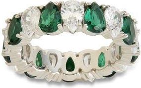 Sterling Forever Pear Cubic Zirconia Eternity Ring in Silver/emerald at Nordstrom, Size 10