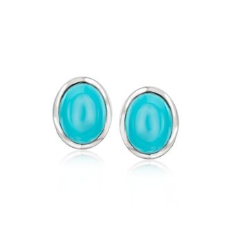 Ross-Simons Bezel-Set Turquoise Stud Earrings in Sterling Silver