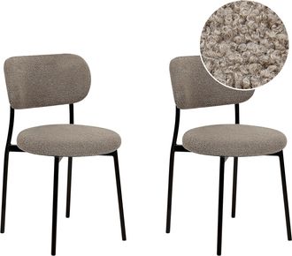 Beliani Beliani - Conjunto De 2 Sillas Modernas Asientos Tapizados Boucl&eacute; Patas De Metal Para Comedor Cocina Gris Pardo Casey