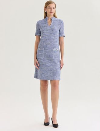Misook Melange Tweed Knit Shift Dress in Aegean Blue/biscotti at Nordstrom, Size Xx-Large