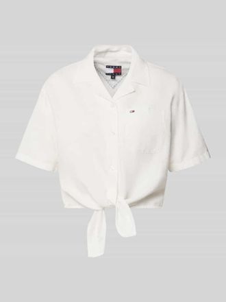 Tommy Jeans Regular Fit Leinenbluse aus Leinenmix mit Bindedetail in Weiss, Gr&ouml;&szlig;e XL