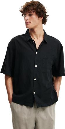 Cotton On Mens Eli Linen Blend Short Sleeve Shirt in Textured Black at Nordstrom, Size Xx-Large