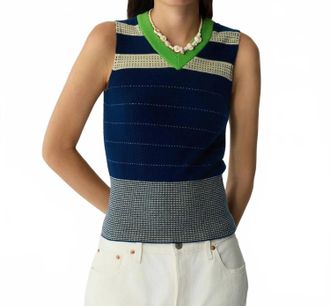 Guest In Residence Collegiate Stripe Vest In Navy Combo