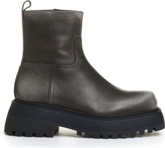 3Juin Thick Sole Washed Leather Boots With Zipper Closure