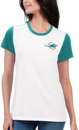G-III 4Her by Carl Banks Womens G-III 4Her by Carl Banks White/Aqua Miami Dolphins Fashion Illustration T-Shirt at Nordstrom, Size Xx-Large