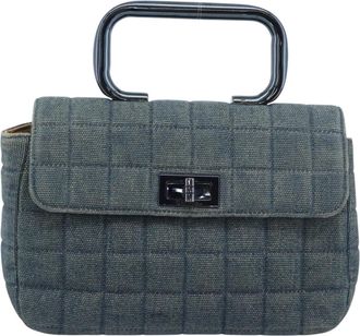 Chanel Chocolate Bar Mademoiselle Top Handle Quilted Denim Blue Canvas Handbag (Pre-Owned)