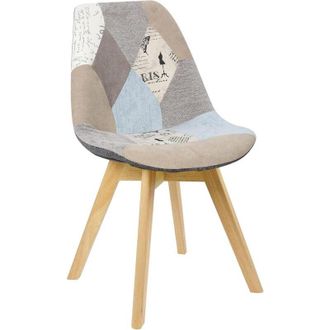 Woltu 1x Linen dining chairs Designer Side chairs w/ Solid Wooden Legs Home Office Patchwork - Woltu