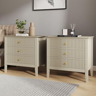 Melody Maison Pair Of Large 3 Drawer Bedside Tables - Hales Taupe Range in Beige