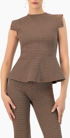 Ivonne Geometric Peplum Blouse in Brown at Nordstrom, Size 6