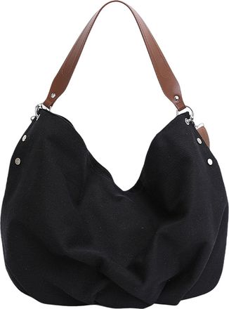 Generic Canvas Maillard Utility Tote Bag Solid Color Sling Bag Commute Handbag (Black)