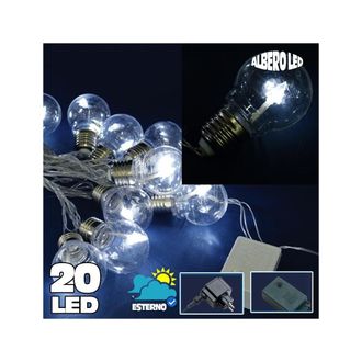 Trade Shop Trade Shop - Catena Luminosa 20 Bulbi Forma Lampadina Trasparente A Led Bianco Freddo Albero