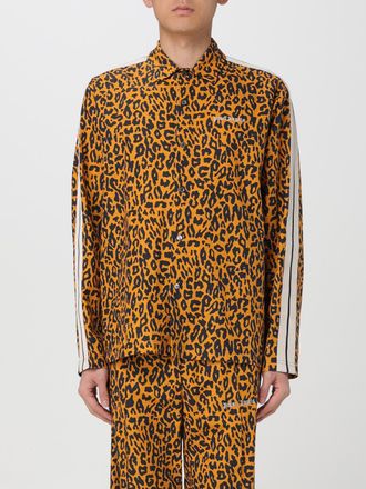 Palm Angels Mens Leopard Print Silk Shirt With Side Stripes - Beige - Size Small