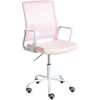 Beliani Office Chair Pastel Pink Mesh Fabric Upholstery Adjustable Height Swivel Desk Computer Home Office EASE