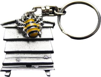 Generic Bee and Beehive Keyring, Pewter Metal, Gift Pouch Included