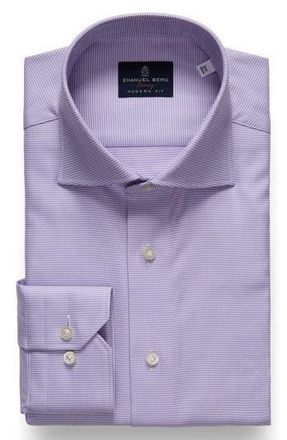 Emanuel Berg Modern Fit Houndstooth Natural Stretch Yoga Twill Dress Shirt in Light Pastel Purple at Nordstrom Rack, Size 43