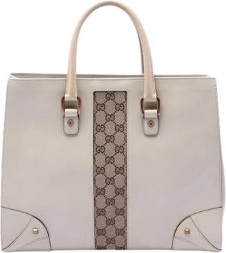 Gucci Pre-owned Canvas Tote Bag - Dames - Vintage Shopper - Beige - ONE Size - Leer - Vintage