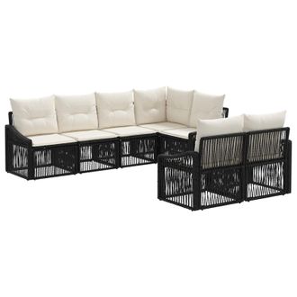 vidaXL Set Divano Da Giardino 7 Pz 7-numero Di Posti Nero Polyrattan Vidaxl