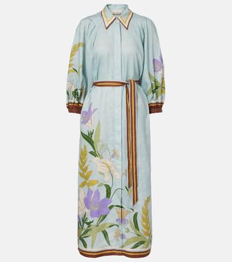 Alemais Al&eacute;mais Belted floral linen shirt dress