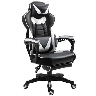 Vinsetto White Gaming Chair Ergonomic Reclining Manual Footrest Wheels Stylish | TJ Hughes