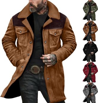 Generic Mens Jackets Smart Casual Fashion Trench Coat Casual Notched Collar Long Jacket Overcoat Warm Jackets wih Pockets, Wine, 3XL
