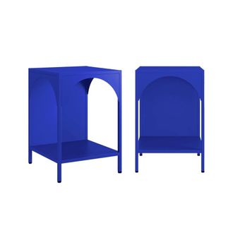 Sweeek Mesita de noche industrial de metal, set de 2, azul