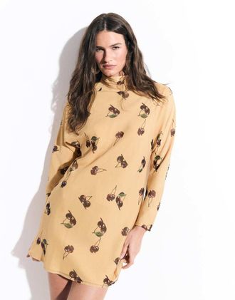 Asos Vestito corto in chiffon con stampa di ciliegie e maniche a pipistrello-Multi