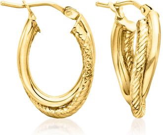 Canaria Canaria Italian 10kt Yellow Gold Double-Oval Twisted Hoop Earrings